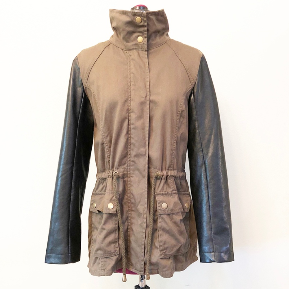 Iris | Utility Jacket w/ Faux Leather Sleeves